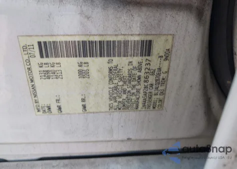 2011 Nissan Maxima 3.5 S z USA, uszkodzony, nr VIN 1N4AA5AP2BC863237